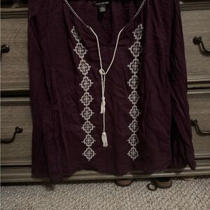 Lucky Brand Deep Purple Embroidered Blouse